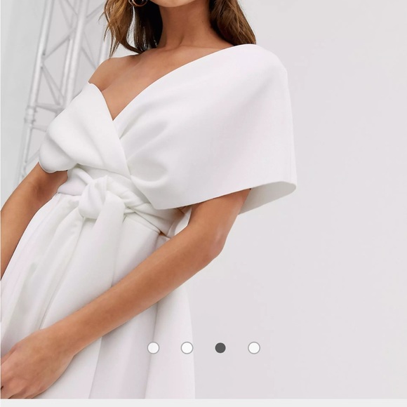 VGUC ASOS DESIGN fallen shoulder midi prom dress with tie detail US 4 - Picture 4 of 4